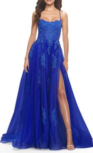 La Femme A-line Tulle Gown with Floral Embroidery and Pockets