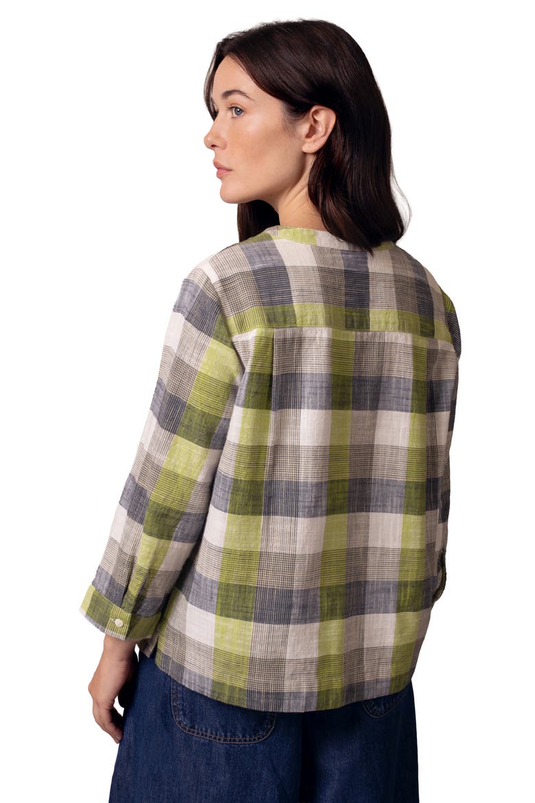 Collarless Swing Blouse, Alternate, color, Slate / Green Check
