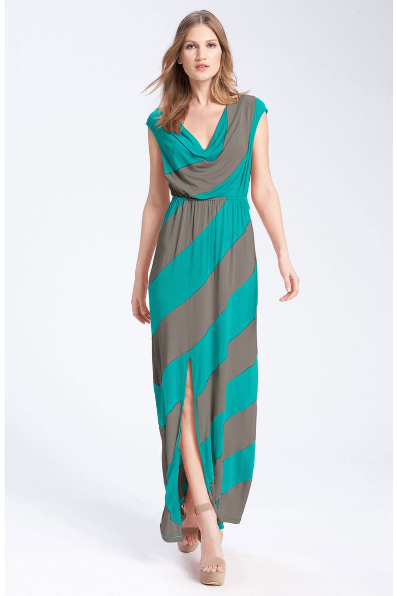Cowl Neck Stripe Jersey Maxi Dress (Nordstrom Exclusive), Main, color, TEAL/ GREY
