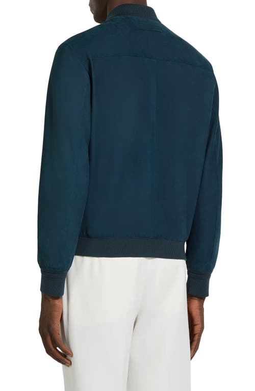 Shop Zegna Suede Bomber Jacket In Dk Blu Sld