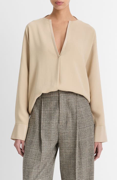Faux Leather Trim Dolman Sleeve Top