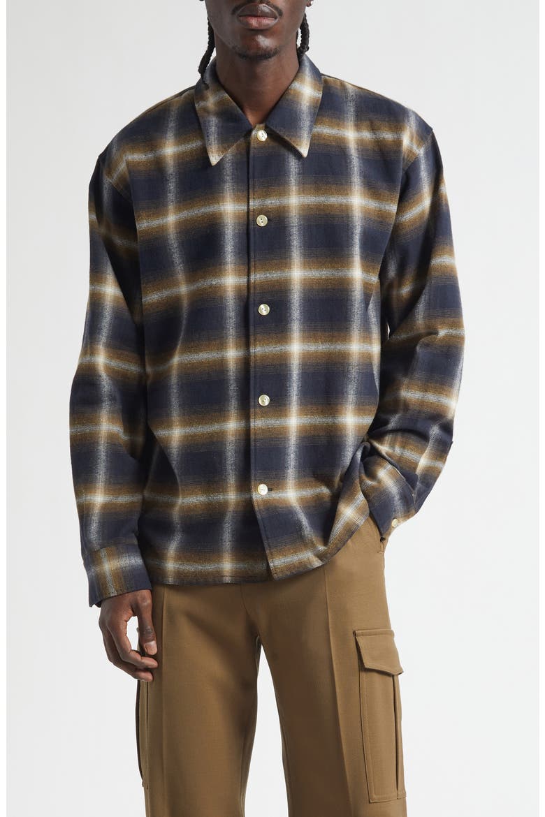 Logan Ombré Check Flannel Button-Up Shirt, Main, color, OLIVE/ BLACK CHECK