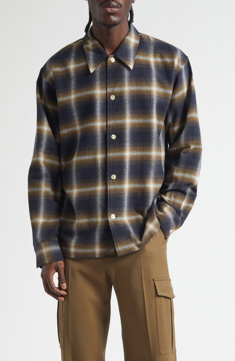 Second Layer Logan Ombré Check Flannel Button-Up Shirt, Main, color, Olive/ Black Check