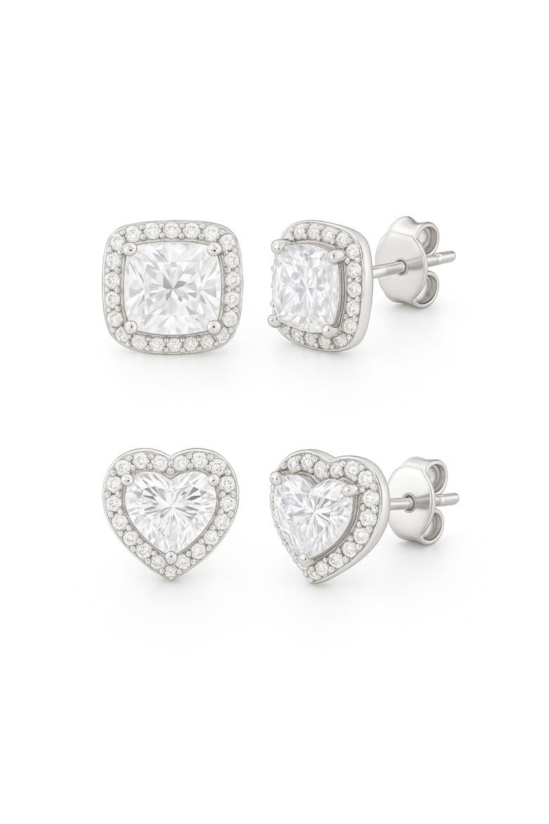 Sterling Silver Halo Studs Set, Main, color, Silver
