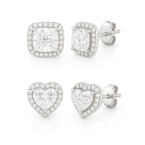 Sterling Silver Halo Studs Set