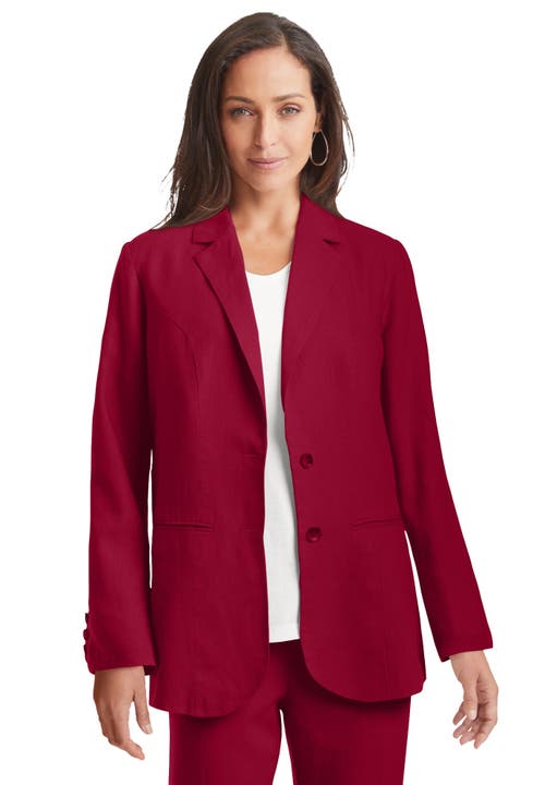Jessica London Linen Blazer In Purple