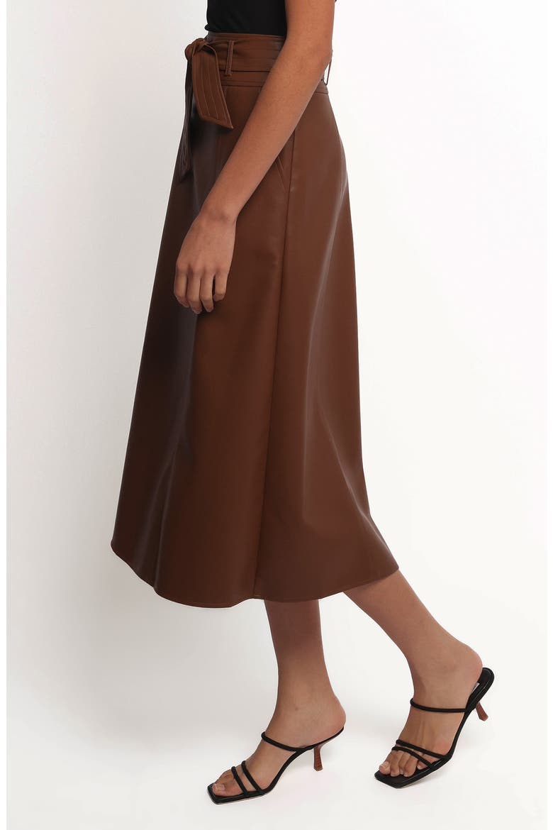 Adaline Faux Leather Midi Skirt, Alternate, color, BROWN