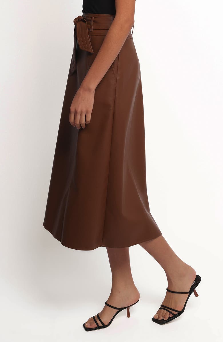 Petal & Pup Adaline Faux Leather Midi Skirt, Alternate, color, Brown