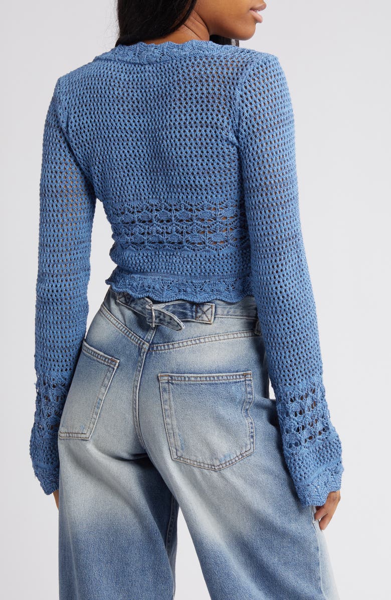 BDG Urban Outfitters Open Stitch Tie Front Crop Cardigan, Alternate, color, Acid Blue