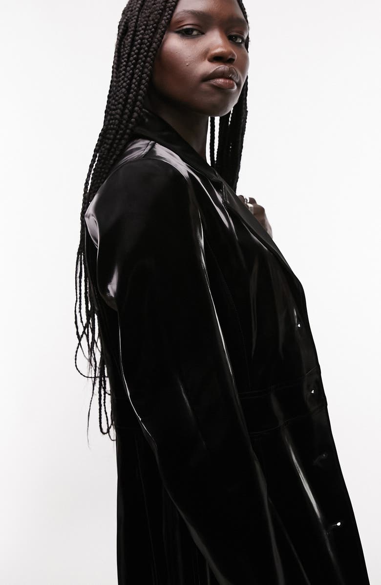 Topshop Liquid Vinyl Trench Coat, Alternate, color, Black
