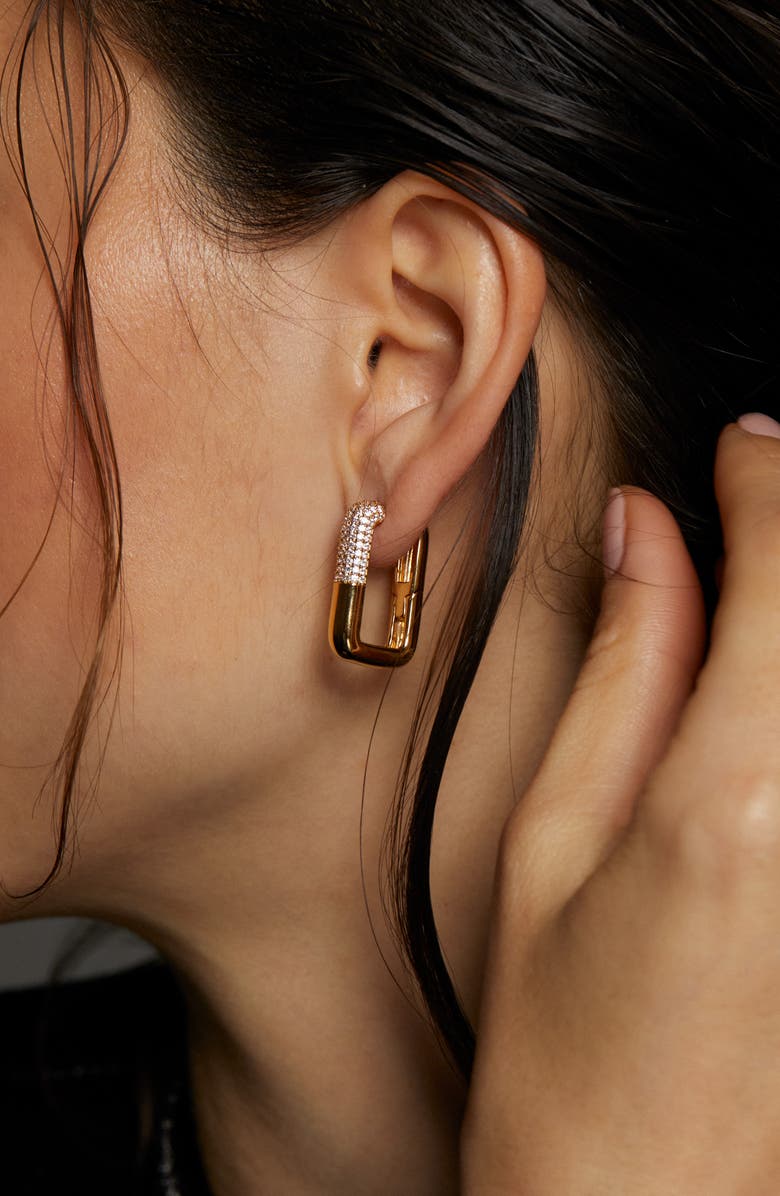 Nadri Alma Pavé Square Hoop Earrings, Alternate, color, Gold