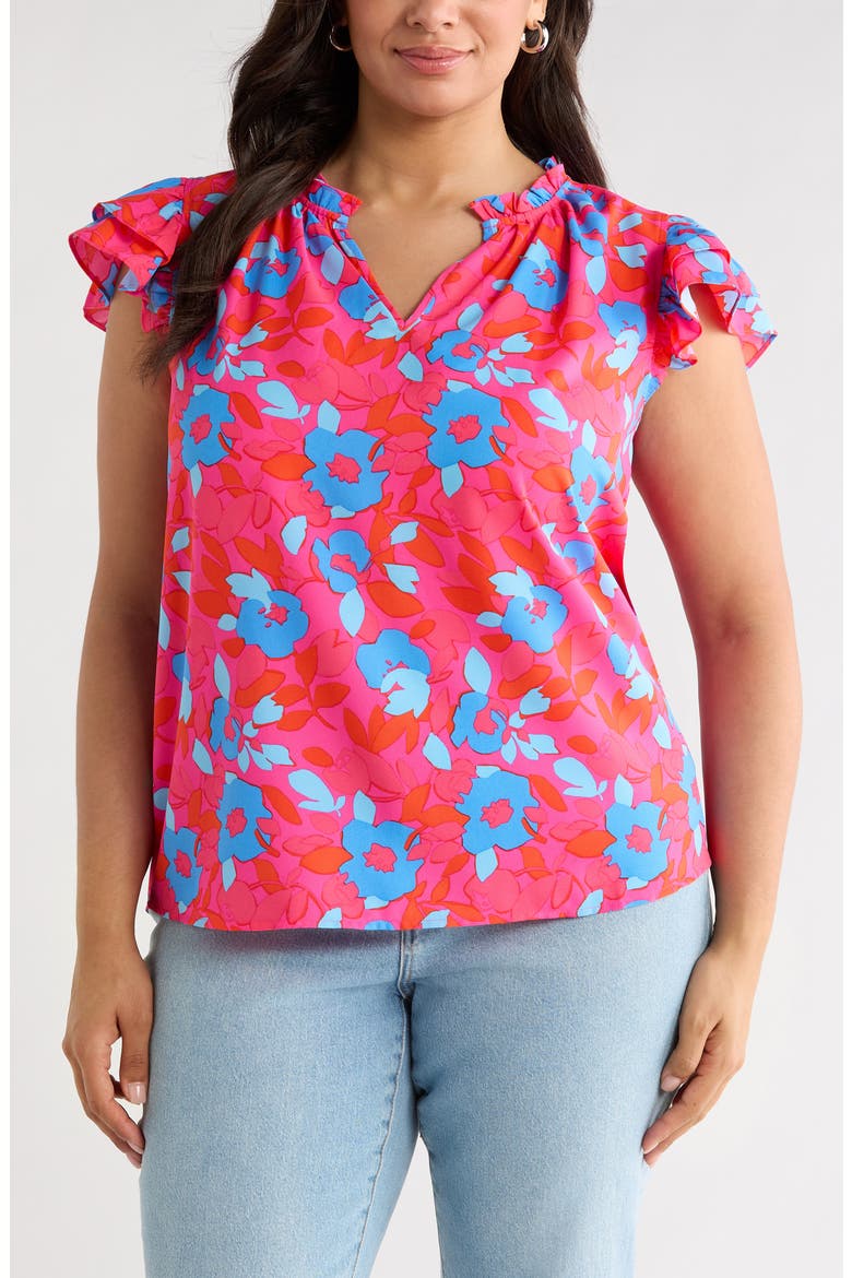 Lusma Floral Bellissima Ruffle Top, Main, color, FUCHSIA-BLUE-MULTI