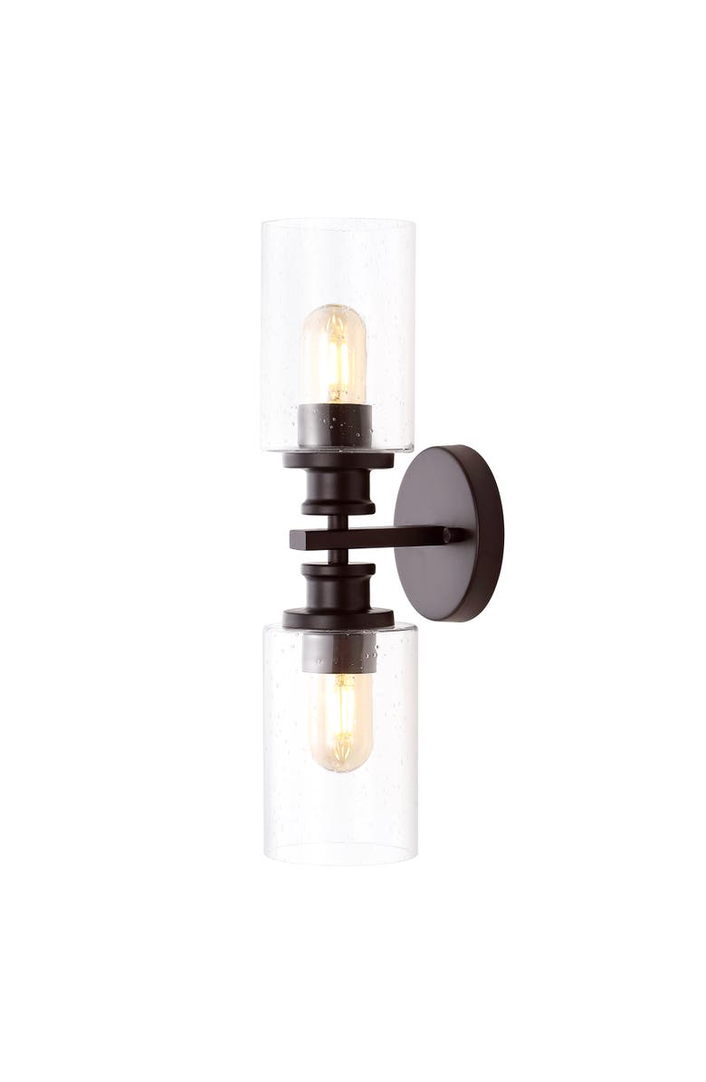 JONATHAN Y Jules Cylinder 2-Light Iron/Seeded Glass Farmhouse Contemporary LED Wall Sconce, Main, color, Oil Rubbed Bronze
