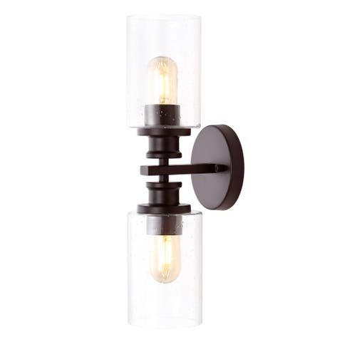 Jules Cylinder 2-Light Iron/Seeded Glass Farmhouse Contemporary LED Wall Sconce