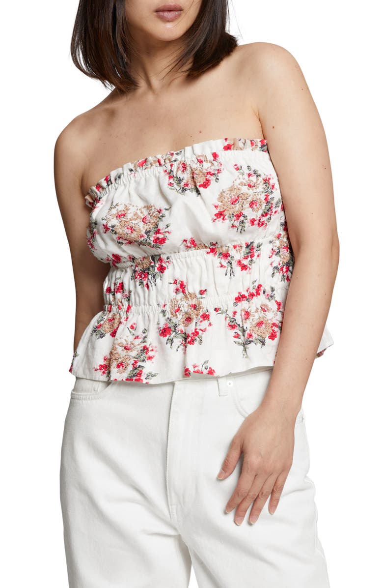 & Other Stories Ivy Floral Print Strapless Top, Main, color, White