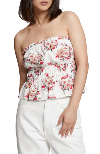& Other Stories Ivy Floral Print Strapless Top In White