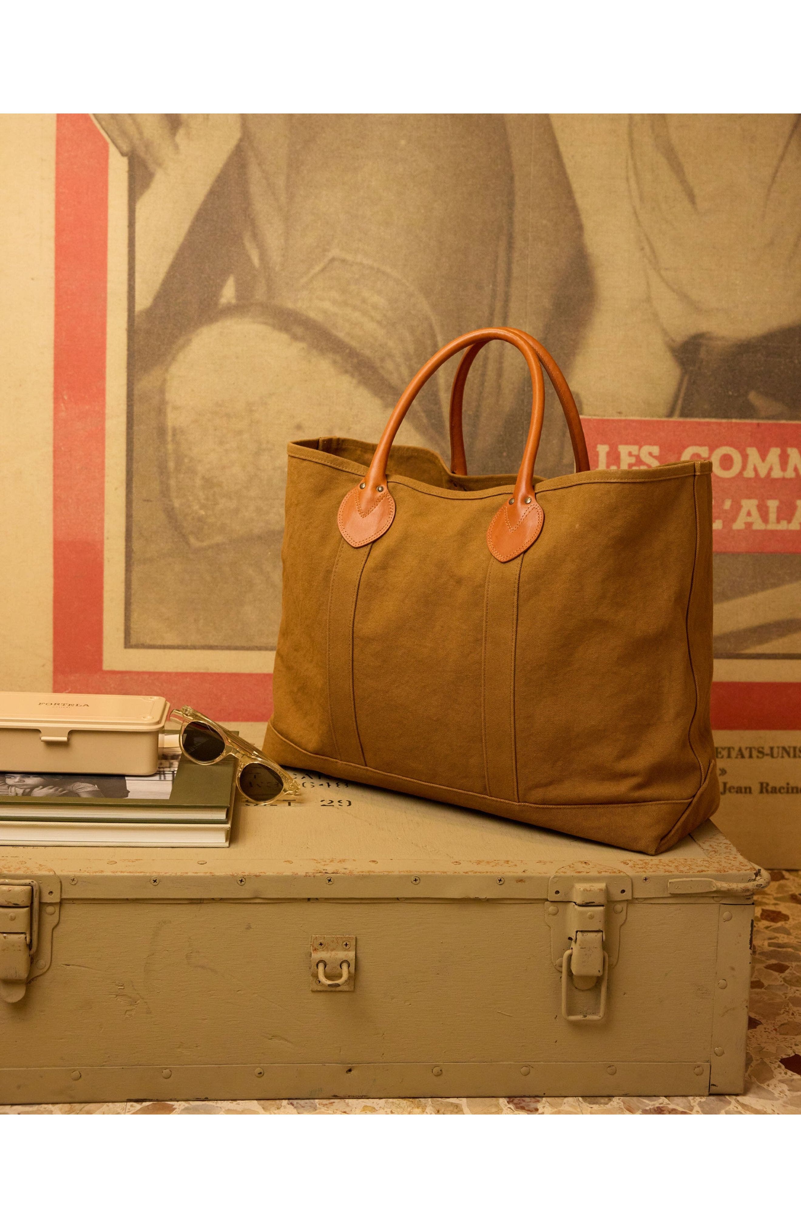 Port Canvas Bag with Leather Handles, Alternate, color, CAMEL