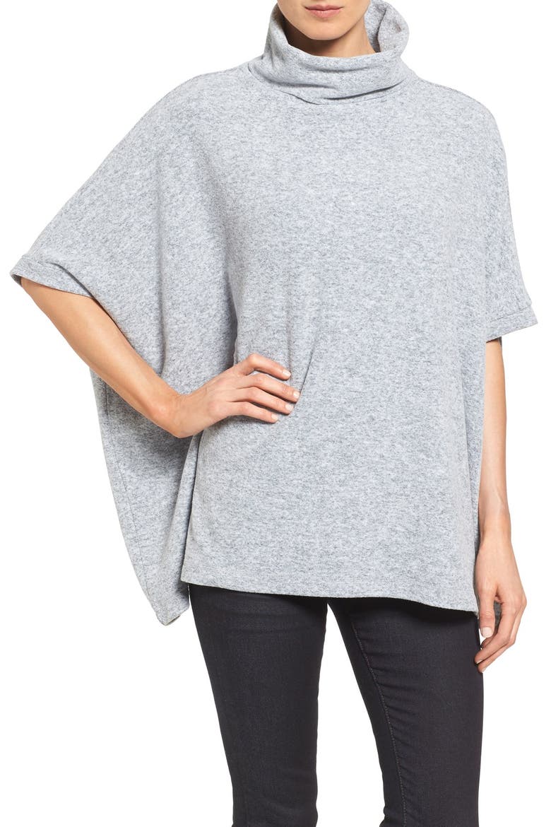 Cozy Knit Turtleneck Poncho, Main, color, GREY MARL PATTERN