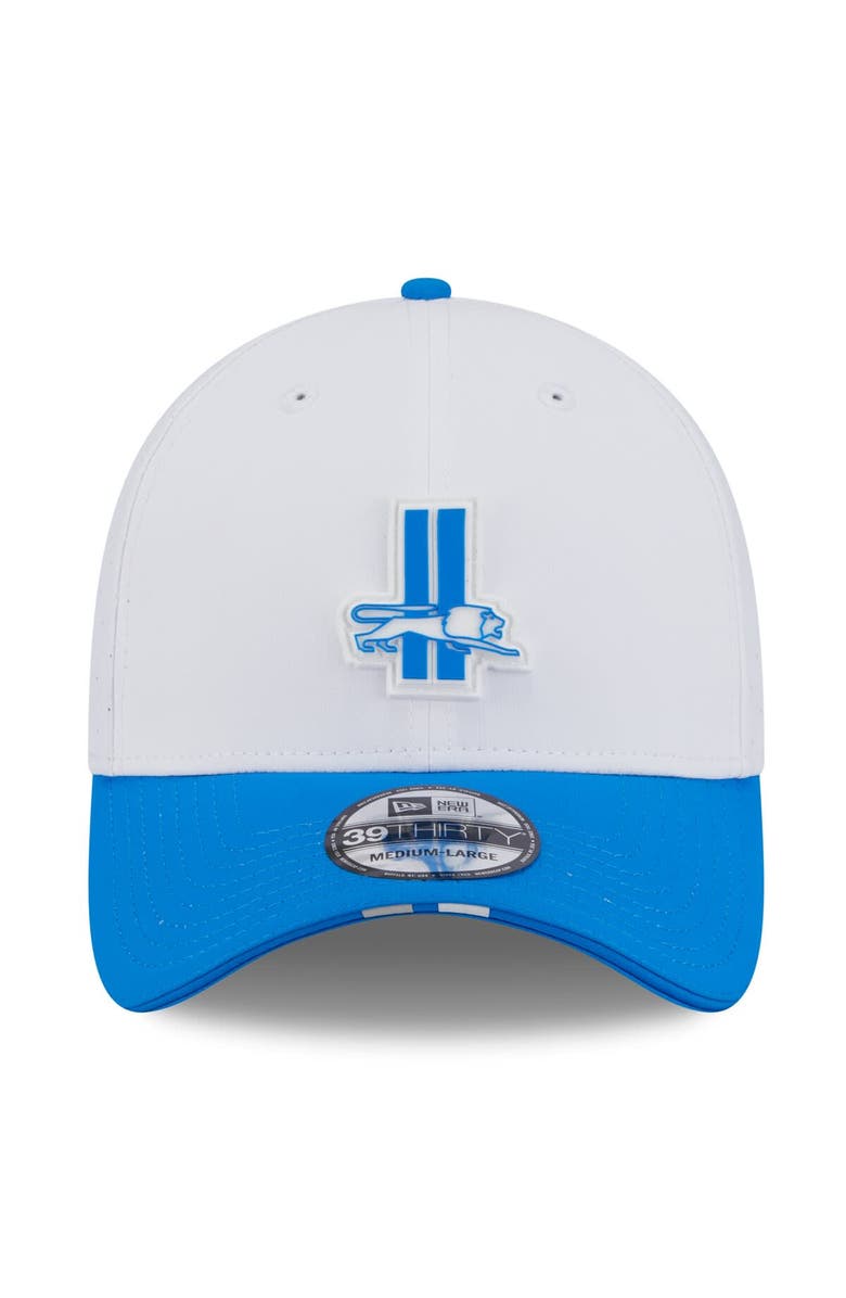 New Era Men's New Era White/Blue Detroit Lions 2025 NFL Training Camp Throwback Logo 39THIRTY Flex Hat, Alternate, color, White