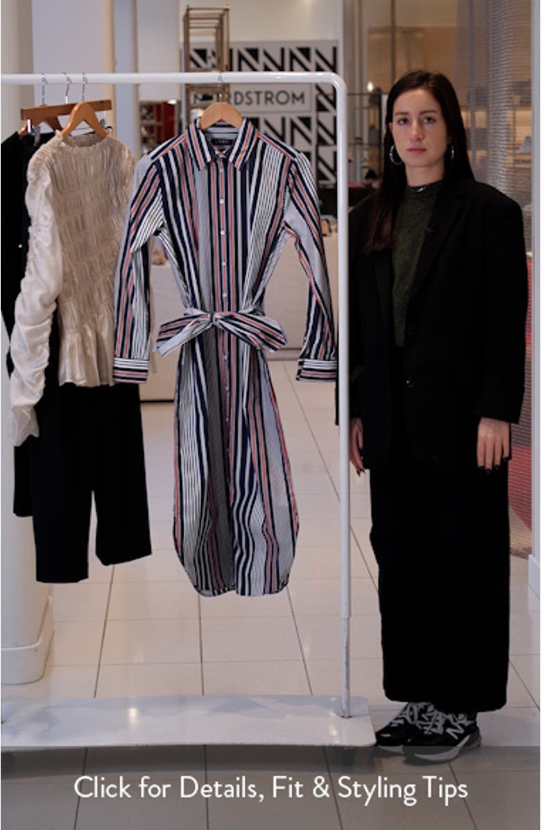 Stripe Long Sleeve Cotton Broadcloth Shirtdress, sales video thumbnail