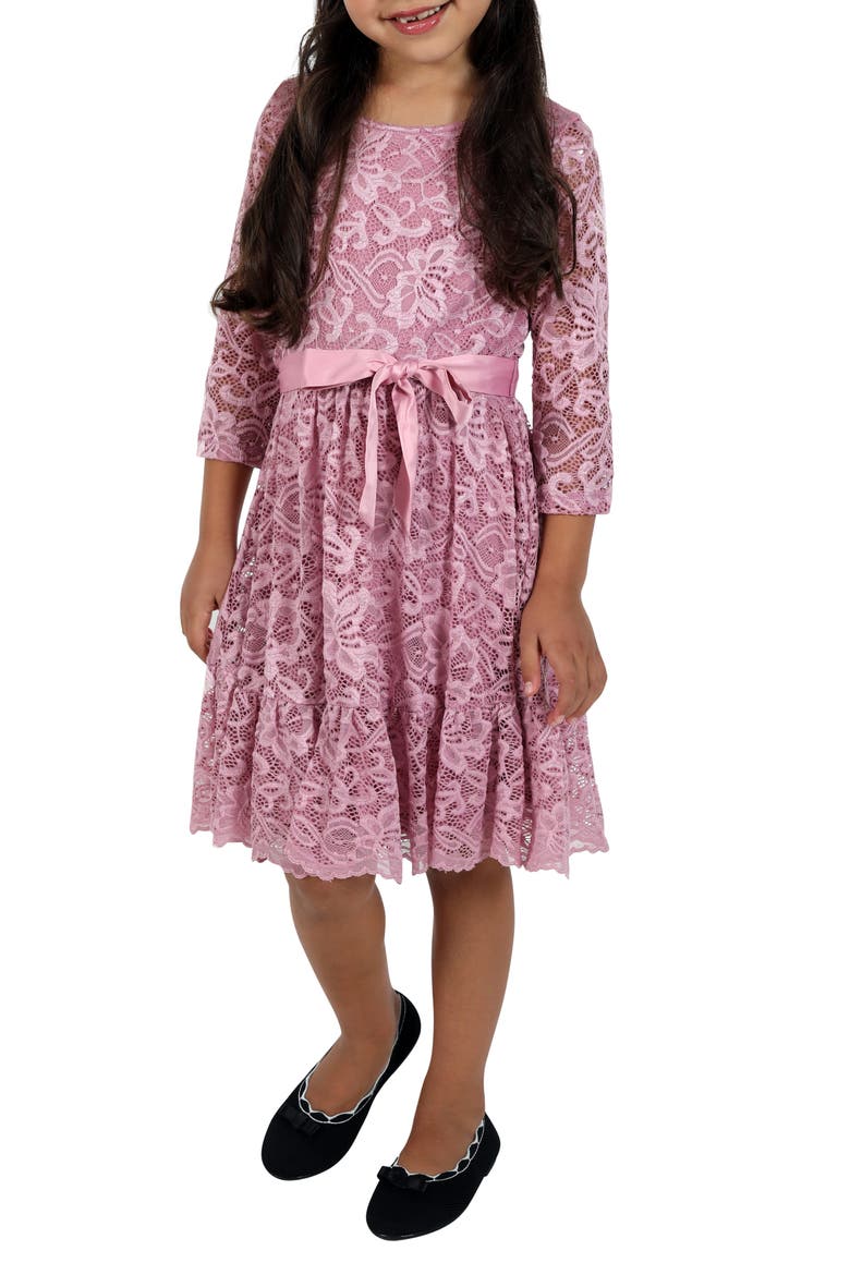 Kids' Three Quarter Sleeve Lace Dress, Main, color, MAUVE