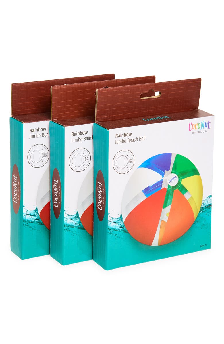 Coconut Outdoor 3-Pack Jumbo Rainbow Beach Balls, Main, color, Multi