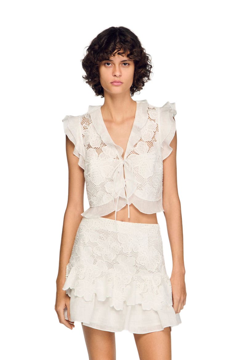 Guipure lace crop top, Main, color, White