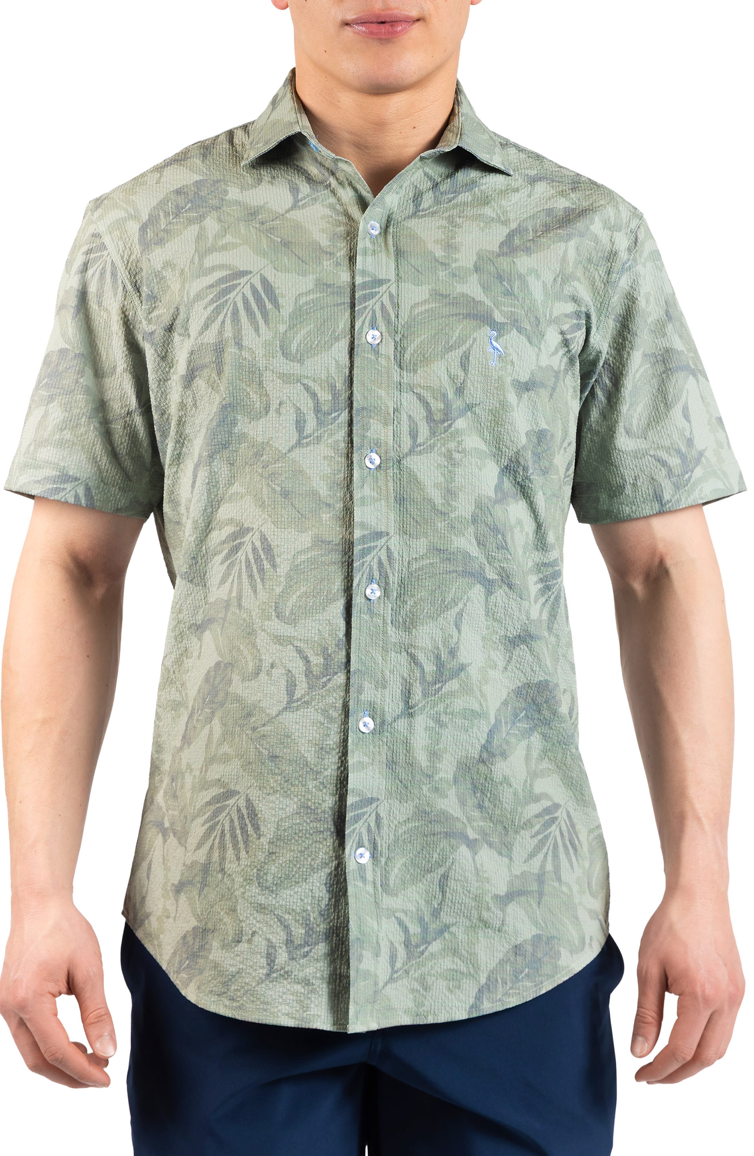 TailorByrd Tropical Leaves Short Sleeve Button-Up Shirt