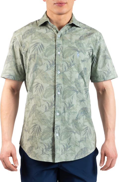 Tropical Leaves Short Sleeve Button-Up Shirt