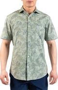 TailorByrd Tropical Leaves Short Sleeve Button-Up Shirt