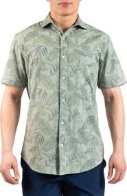 TailorByrd Tropical Leaves Short Sleeve Button-Up Shirt