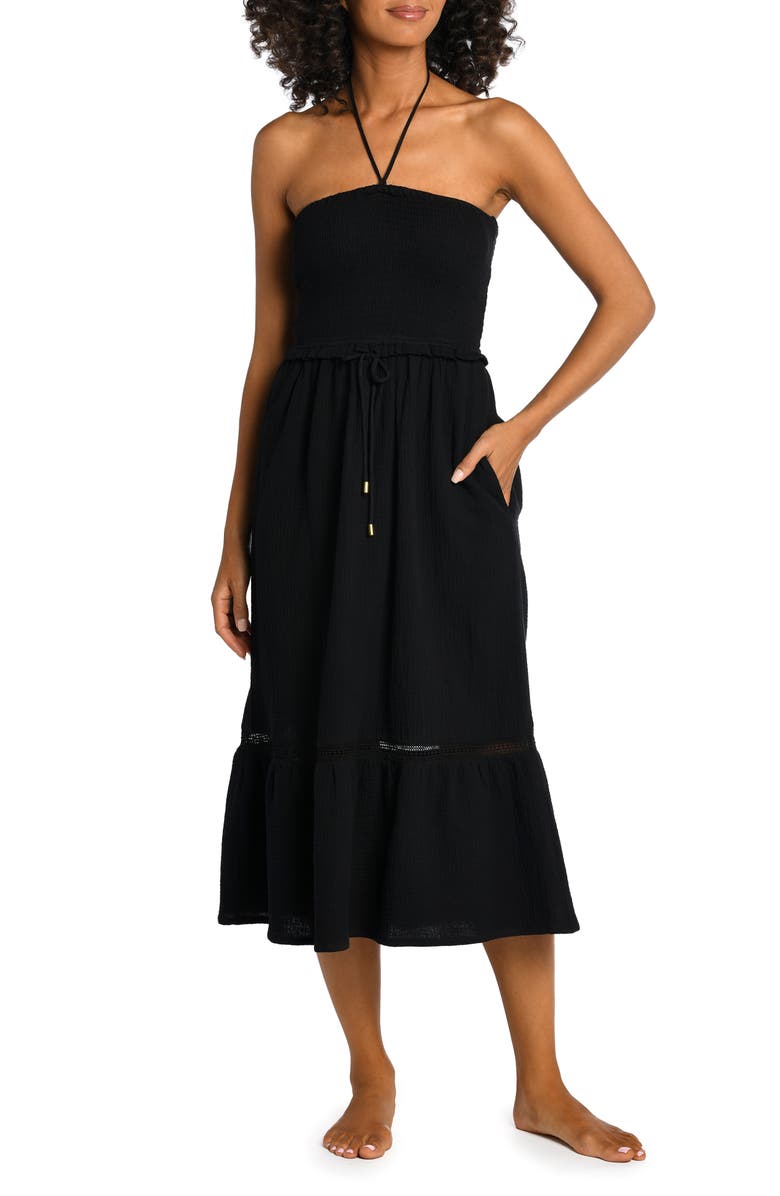 La Blanca Seaside Strapless Cotton Gauze Cover-Up Dress, Alternate, color,