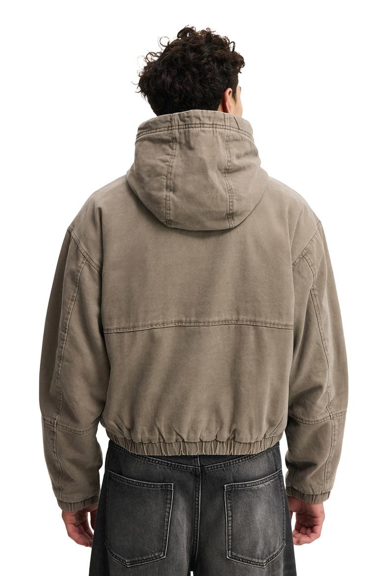 Men's Cropped Hooded Bomber, Alternate, color, Washed Chocolate