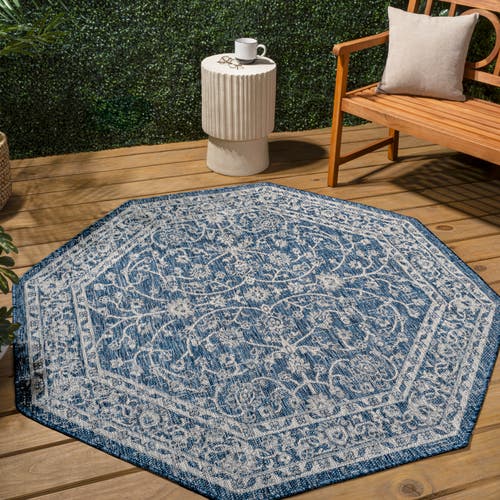 Jonathan Y Palazzo Vine And Border Textured Weave Octagon Indoor/outdoor Area Rug In Blue