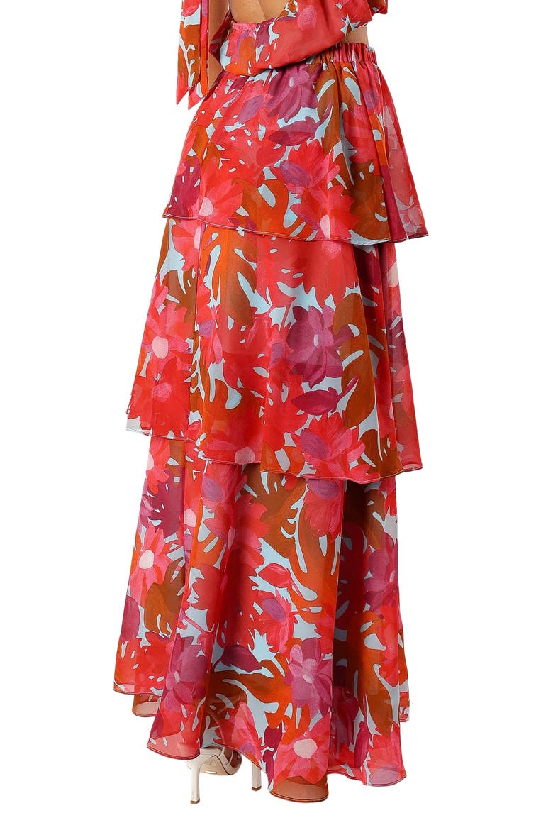 Blaise Floral Print Tiered Ruffle Skirt, Alternate, color, PINK AZALEA
