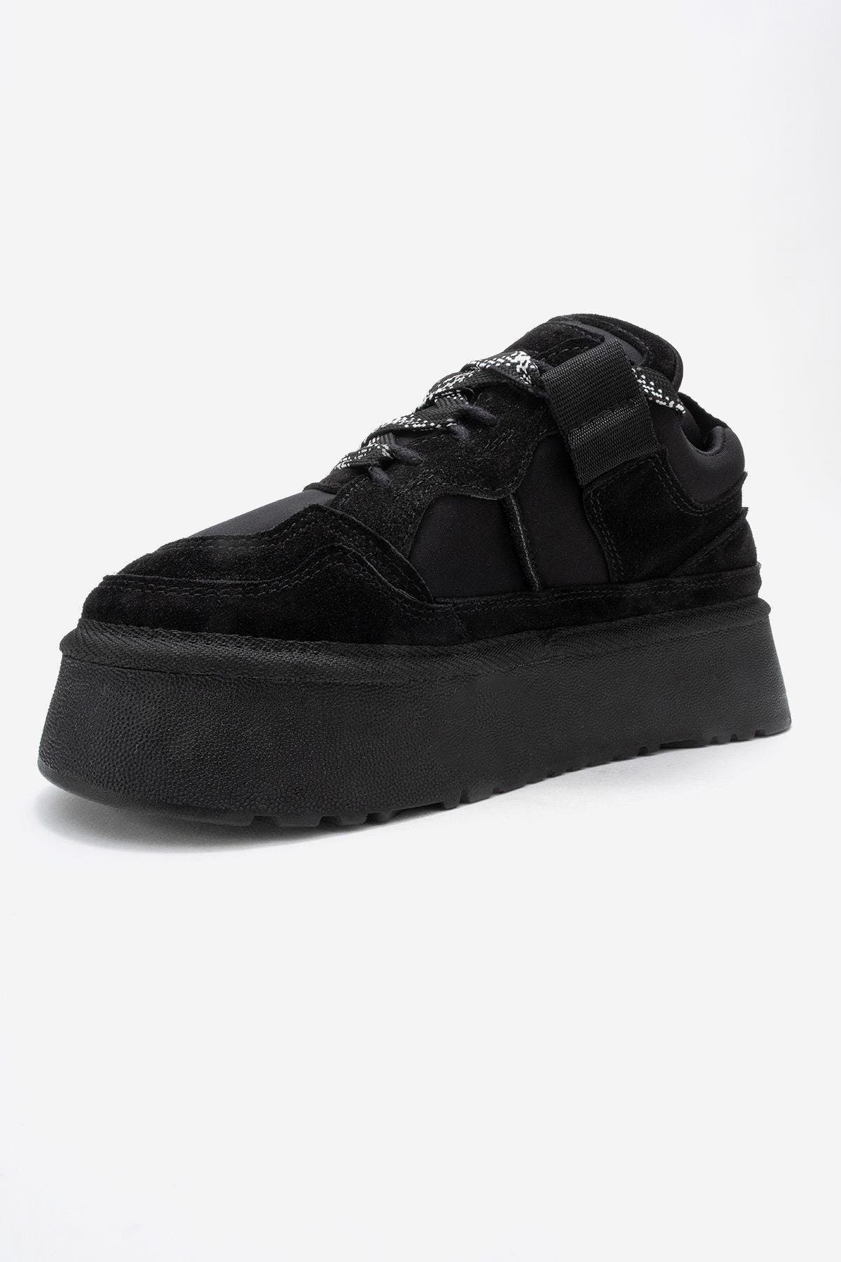 Forever & Always Shoes Riven Leather Platform Sneaker, Alternate, color, Black Suede