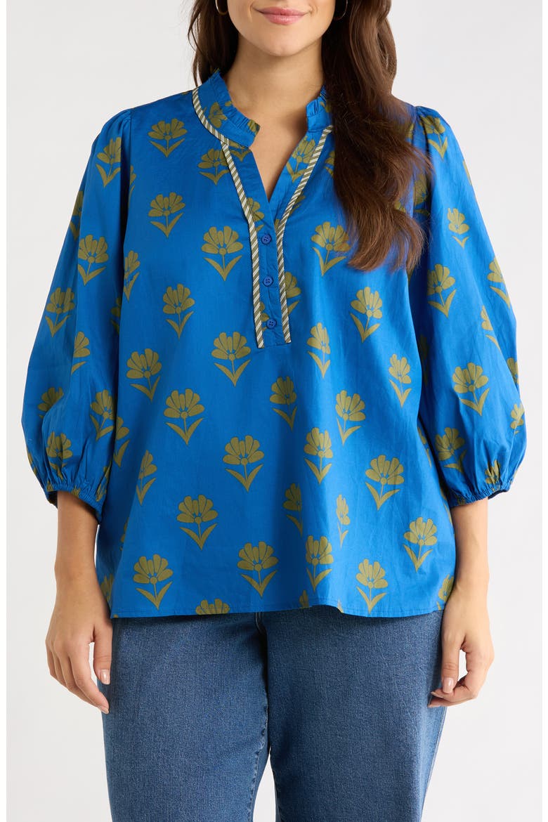 Robin Floral Print Split Neck Blouse, Main, color, NAVY OLIVE