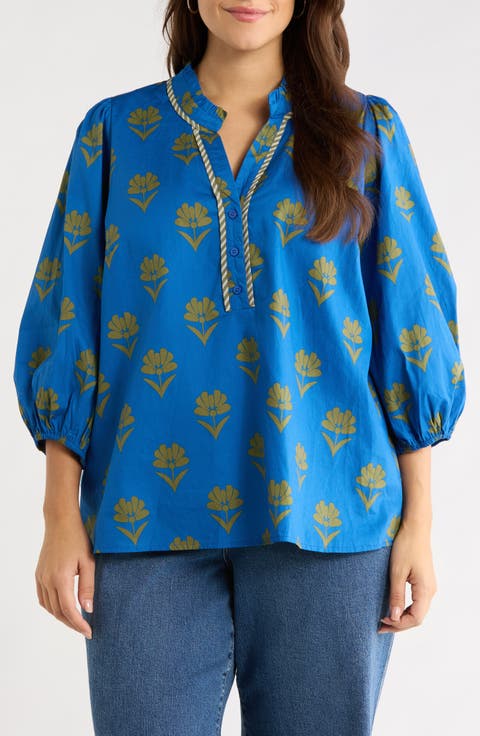 Robin Floral Print Split Neck Blouse