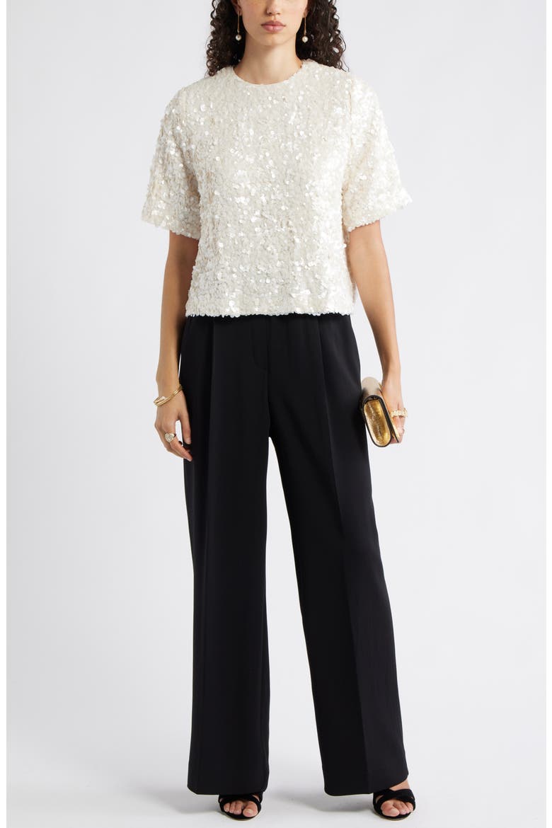 Sequin Short Sleeve Top, Alternate, color, IVORY SEQUIN