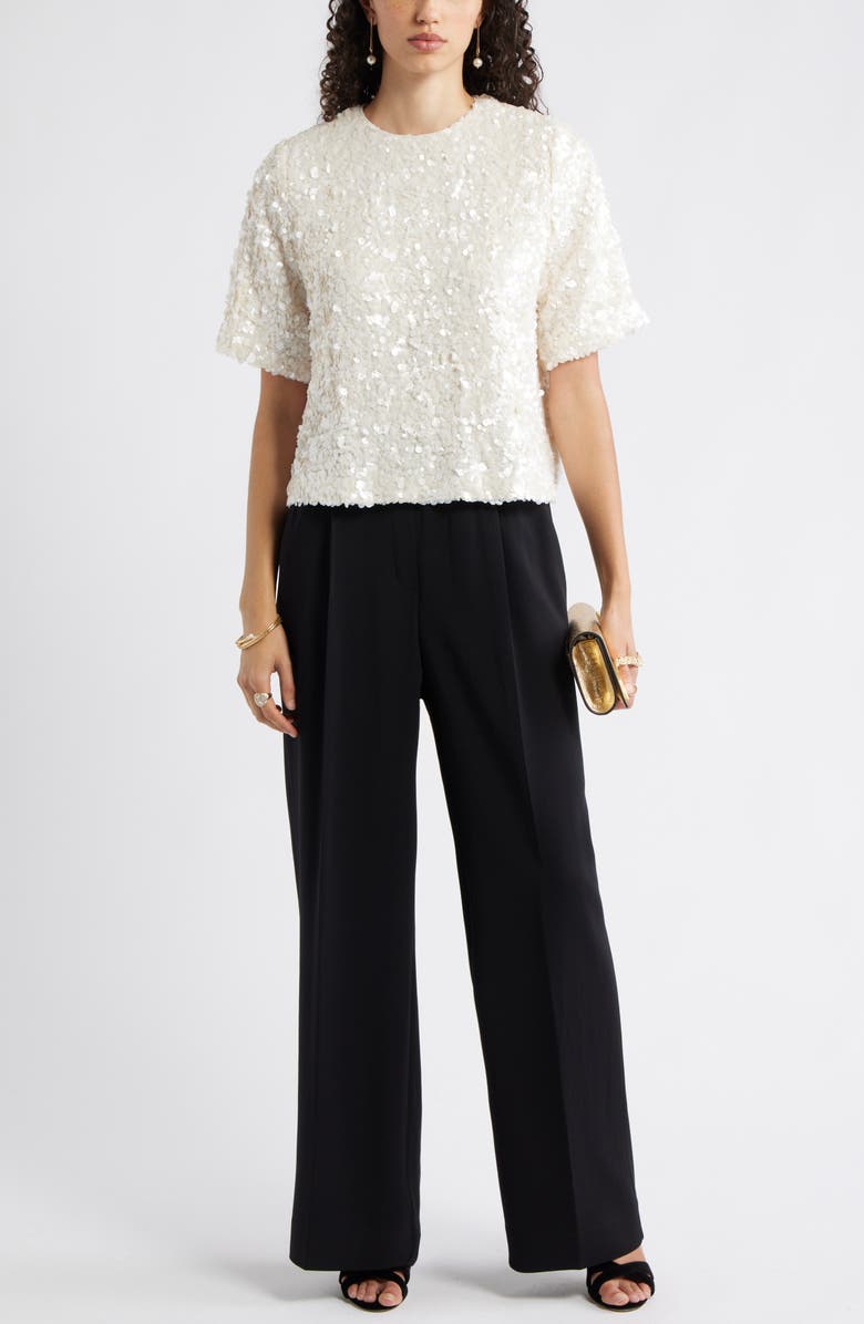 Nordstrom Sequin Short Sleeve Top, Alternate, color, Ivory Sequin