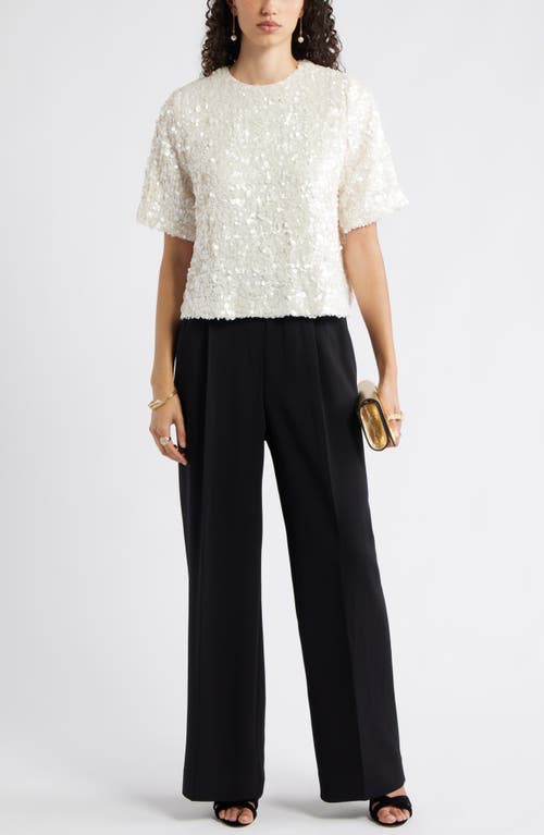 Nordstrom Sequin Short Sleeve Top In White