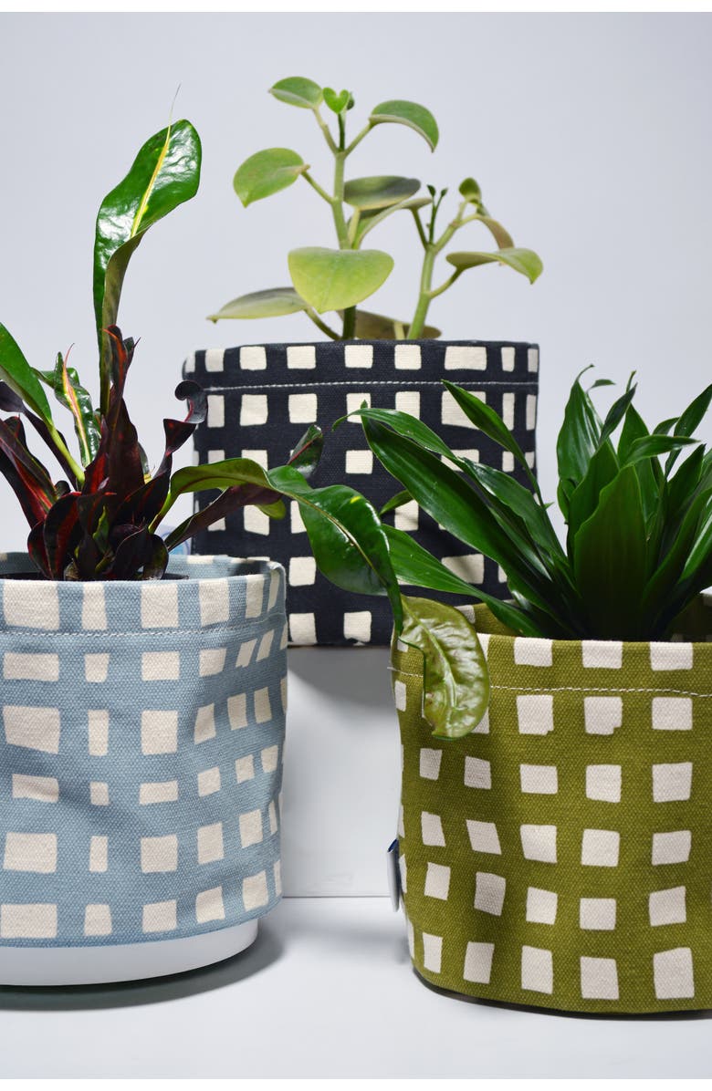 Dance Happy Grid Round Bin/Canvas Planter, Alternate, color, Black