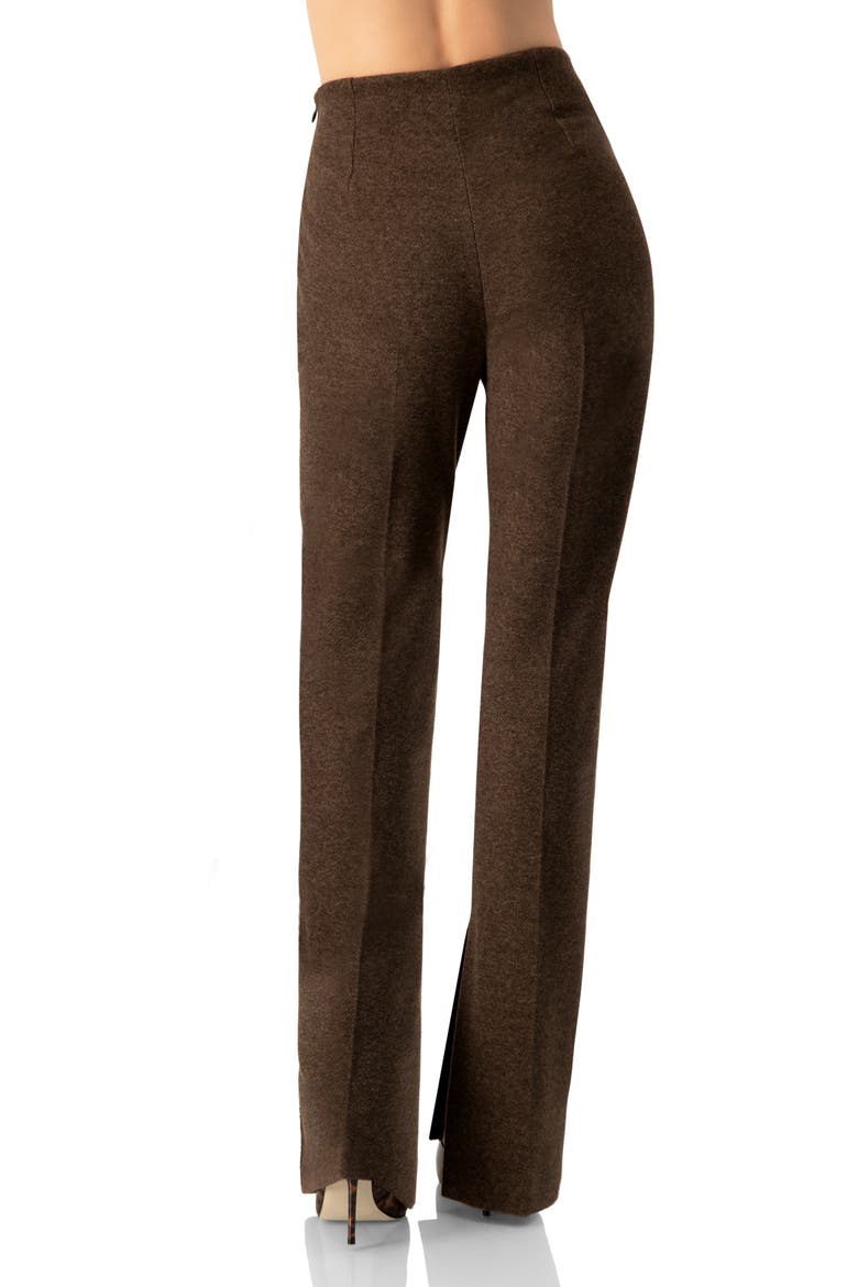 Straight-Leg Trousers with Side Slits, Alternate, color, Brown