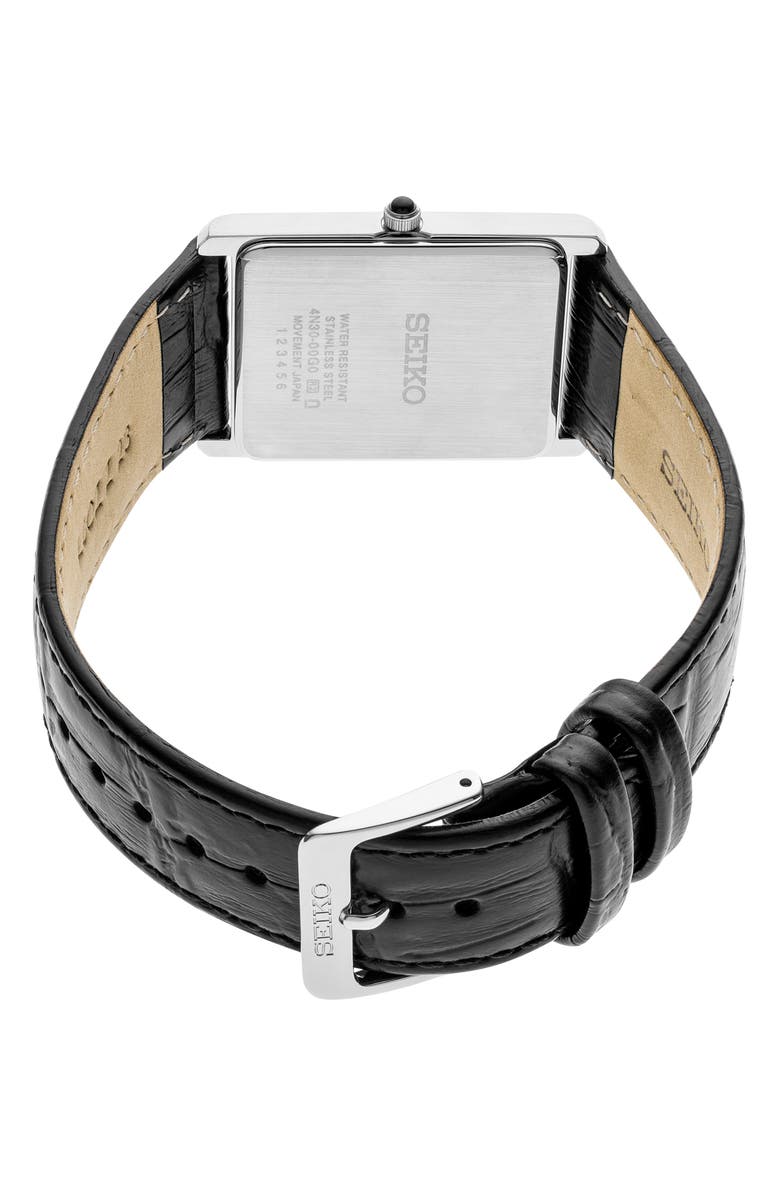 SEIKO WATCHES Essentials Tank Leather Strap Watch, 28.4mm x 36.5mm, Alternate, color, White/Silver