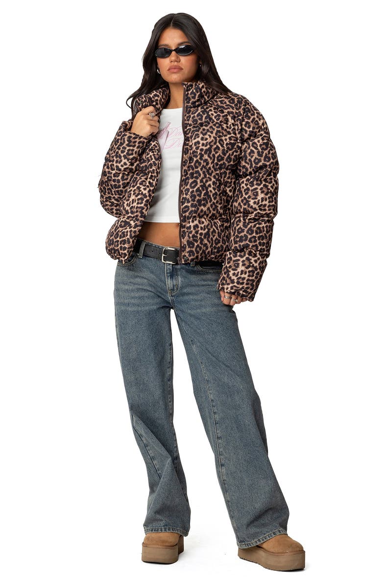 EDIKTED Dalya Leopard Print Puffer Jacket, Alternate, color, Leopard