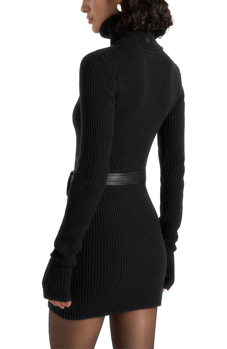 Manière De Voir Kalia Roll Neck Knitted Mini Dress With Belt, Alternate, color, Black