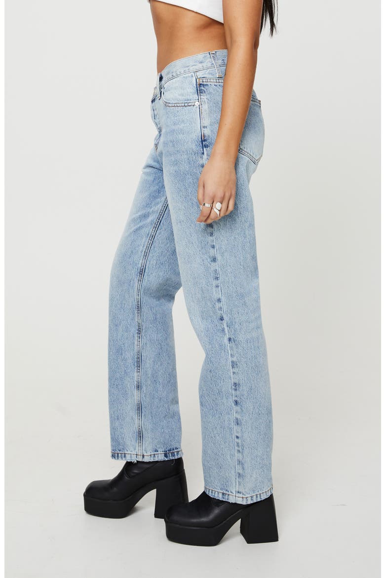 Holly Asymmetric Crossover Waist Rigid Straight Leg Jeans, Alternate, color, BLUE
