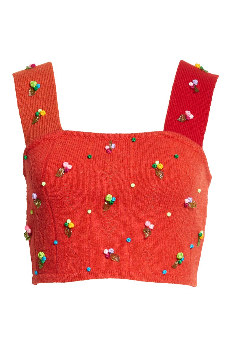 Rosie Pointelle Lambswool Crop Top, Alternate, color, TOMATO