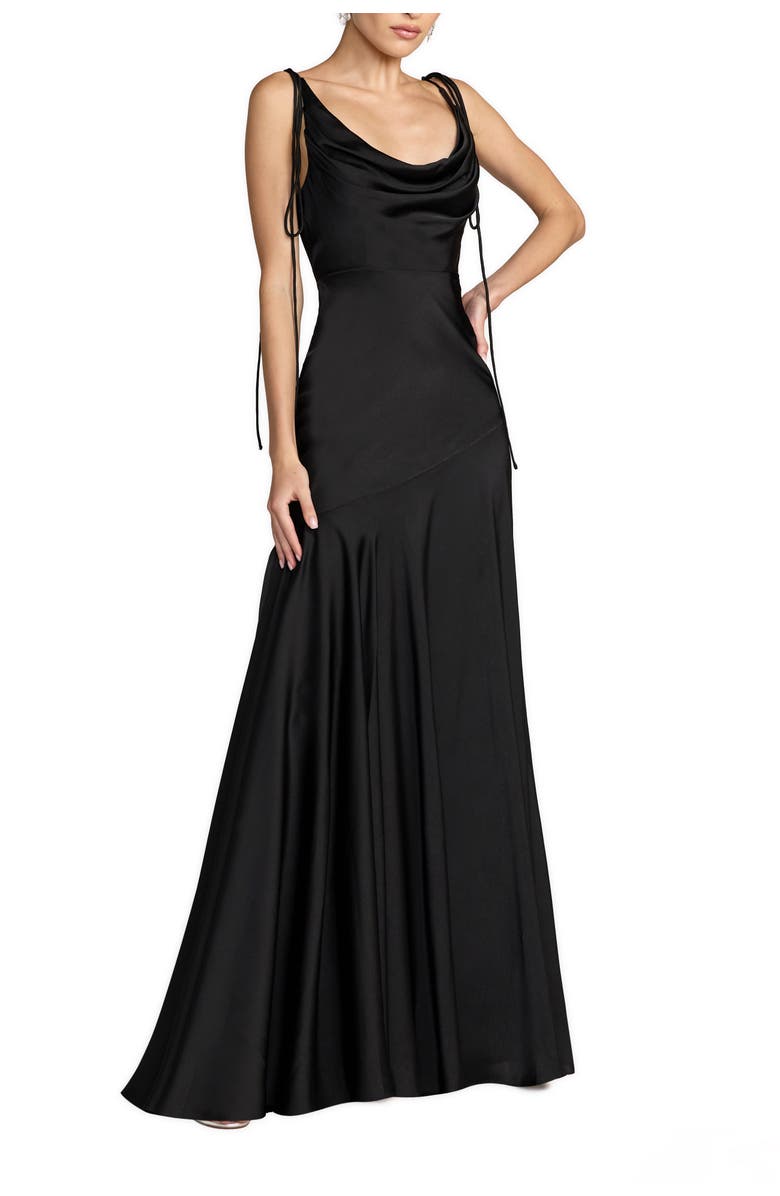 Mac Duggal Women's Charmeuse Cowl Gown with Bow Straps, Main, color, Black