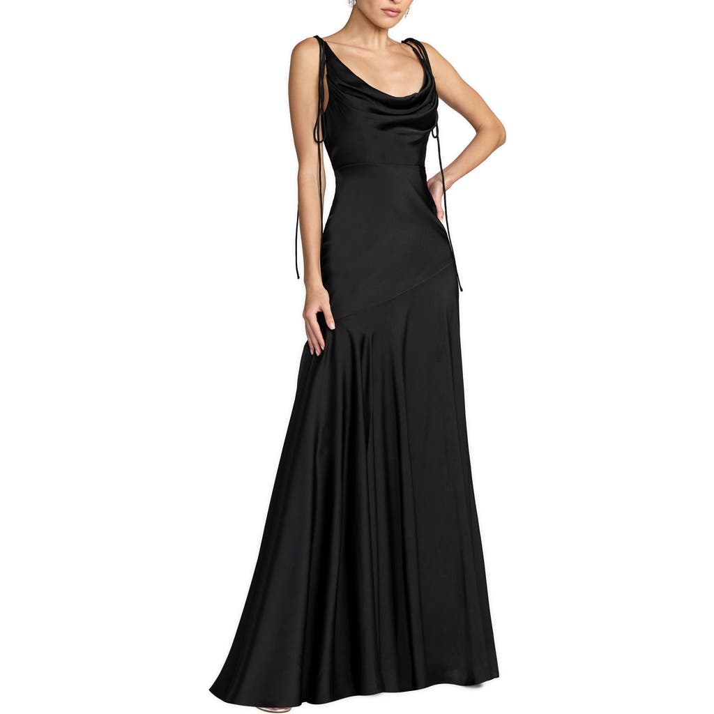 Mac Duggal Womens Charmeuse Cowl Gown with Bow Straps in Black at Nordstrom, Size 4